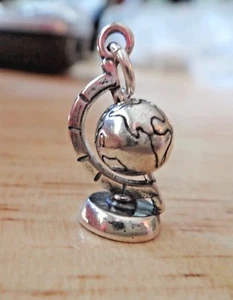 Sterling Silver 3D 18x11x8mm Movable Earth Globe Teacher Charm - Picture 1 of 6