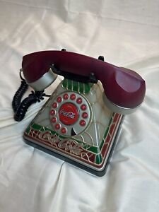 Coca-Cola Stained Glass Telephone Light Up Phone Push Up Button -preowned…