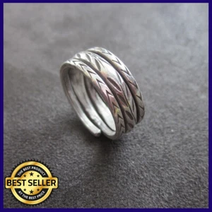 FINE SILVER RINGS 925 STERLING リング BAGUE ADJUSTABLE TRIPLE ROLL COIL JEWELRY - Picture 1 of 6