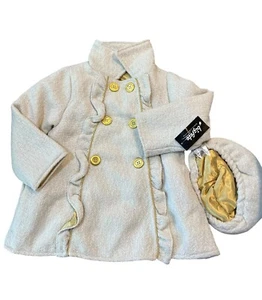 Girl’s Size 4 Peacoat Ivory Tweed Jacket Coat With Hat Double Breasted New FLAW - Picture 1 of 6