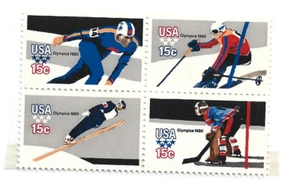 NH 1980 USA WINTER OLYMPICS 1980-4 X 15 CENT BLOCK OF STAMPS - Picture 1 of 1