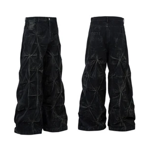 Herren Frühling Neu American Plissee Jeans Weites Bein Hose Schwarz Mode - Bild 1 von 19