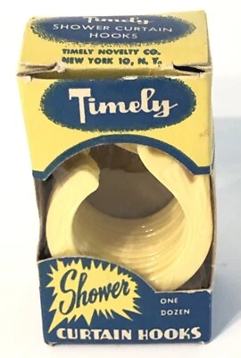 Ganchos para cortina de ducha de colección de plástico amarillo oportuno novedad Co NY 1950s NOS EE. UU. Foto 1 de 4