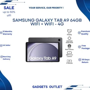 Samsung Galaxy Tab A9 64GB WiFi+4G 8.7"SM-X110 SM-110 Unlock Tablet -All Colours - Picture 1 of 24