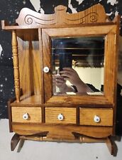 Wooden Medicine Cabinet With Mirror And Towel Hanger Hand Carved Porcelain Knobs