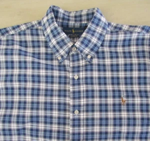Ralph Lauren Shirt Mens Extra large Blue plaid oxford Pony long sleeve - Picture 1 of 5