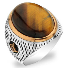 Solid 925 Sterling Silver Ottoman Style Tiger Eye Stone Men's Ring
