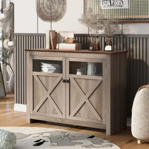 Storage TV Stand Wooden Sideboard Cabinet Cupboard with 2 Doors for Living Room - Picture 1 of 11