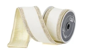 Winter Diamonds White with Gold 2.5" Thick Wired Edge Christmas Ribbon for Tree - Picture 1 of 1