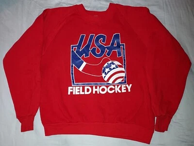 SUDADERA DE HOCKEY SOBRE CÉSPED VINTAGE AÑOS 80 EE. UU. ROJO MEDIO CUELLO REDONDO 5050 90 COLEGIO EE. UU. Foto 1 de 4