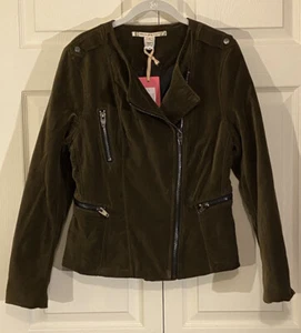 Neu mit Etikett Chelsea & Violet Jacke Junior Größe M oliv moosgrün Samt Motorrad Reißverschluss - Bild 1 von 12
