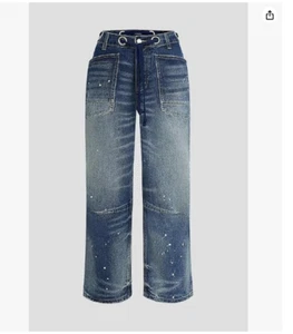 Flamingals Women's Wide Leg Mid Waist Baggy Barrel Jeans Medium Drawstring Eyele - Picture 1 of 5