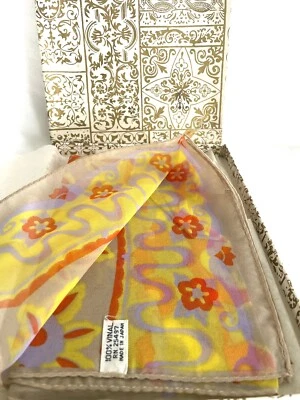 "Bufanda vintage de gasa 100 % estampado floral vinal rectangular 45""x15,5"" NUEVA EN CAJA" Foto 1 de 4