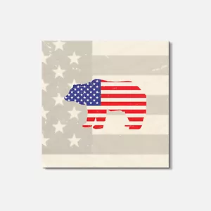 Sottobicchiere quadrato in legno bandiera americana orso USA 4'' X 4'' - Foto 1 di 3