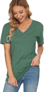 Basic Women’s Summer Tunic Top Short Sleeve V-Neck T-Shirt with Side Pocket XL - Picture 1 of 8