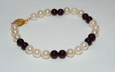 5mm Cultured Pearl and Ruby Gemstone Bracelet with 14k Clasp - Image 1 of 3