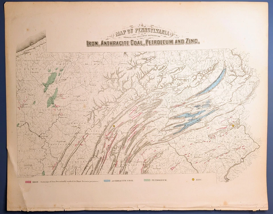 1872 Map Pennsylvania Iron, Anthracite Coal, Petroleum & Zinc Walling Gray - Image 1 of 4