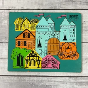 PlaySkool Fairy Tale Town Wood Tray Puzzle 11 Pieces #320-06 Wooden Vintage - Picture 1 of 10