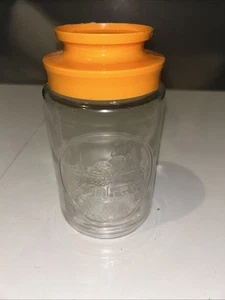 Vintage Anchor Hocking Glass Tang Canister Jar Bridge Design Orange Lid 1970s - Picture 1 of 4