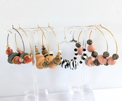 Висячие серьги-кольца лот многоцветный шар бусина деревянный пластик керамика - Изображение 1 из 4