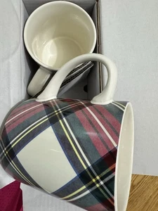 TAZAS DE GRES A CUADROS STEWART GRANERO CERÁMICA, JUEGO DE 4 BLANCAS NUEVAS - Imagen 1 de 5