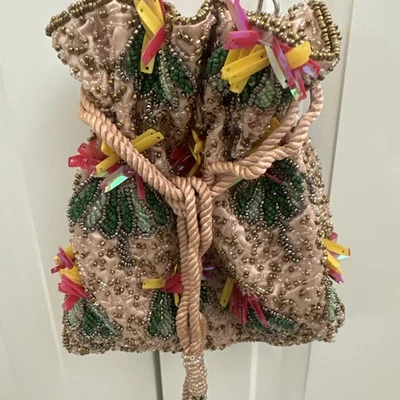 ZARA Bucket Bag BEADED Tote Potli floral  holiday festival Handbag 6420/304 - Image 1 of 4