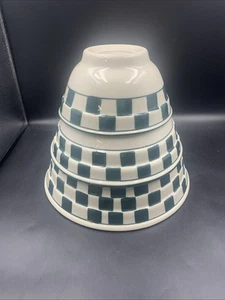 Set 3 ciotole di miscelazione Hartstone Pottery Stoneware gres scacchiere verdi - Foto 1 di 11