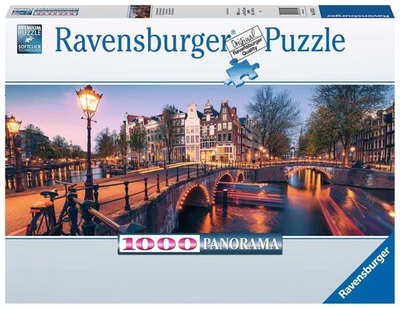 PUZZLE ravensburger UNA SERA AD AMSTERDAM panorama 1000 PEZZI 98 x 37,5 cm - Immagine 1 di 2