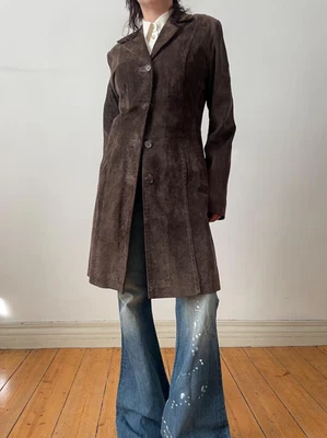 Женщин коричневый длинный Fallout военного богемное стиль кроличьего Тренч замшевое пальто - Изображение 1 из 4