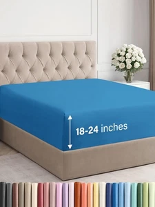 Sábana Ajustable Completa Bolsillo Extra Profundo Solo Colchón 18-24 Pulgadas Denim Azul Suave - Imagen 1 de 7