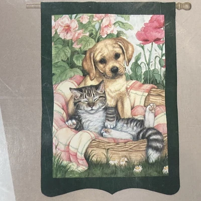 Vtg Evergreen Garden Decor Dog Cat Floral Outdoor Yard Porch Art Flag 29x43” NWT - Image 1 of 4