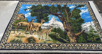 Vintage Mountain Scene Wall Hanging Tapestry Deer Landscape 57” X 38” - Image 1 of 4