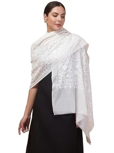 Stola/Scialle/Involucro da donna caldo e morbido in pura lana con ricamo Kashmir - Foto 1 di 6
