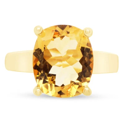 Anillo de compromiso solitario citrino corte cojín chapado en oro amarillo de 14K Foto 1 de 4