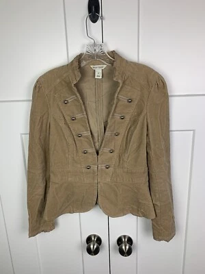 White House Black Market Size 4 Tan Corduroy Military Jacket Silver Button - Image 1 of 4