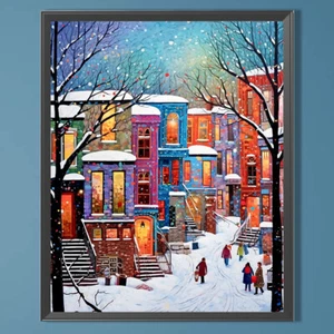 5D DIY Full Round Drill Partial AB Diamond Painting Winter Town Kit 45x55cm - Zdjęcie 1 z 11