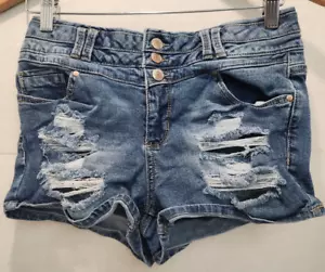 Pantalones cortos de jean para mujer Bluespice cintura alta destruida talla 9/10 mezcla de algodón (NUEVOS CON ETIQUETAS) - Imagen 1 de 11