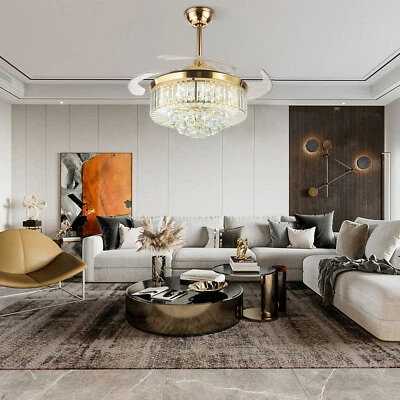 42" Invisible Crystal Ceiling Fan Light Dimmable Hanging Fan Lamp Pendant Lamp - Image 1 of 4