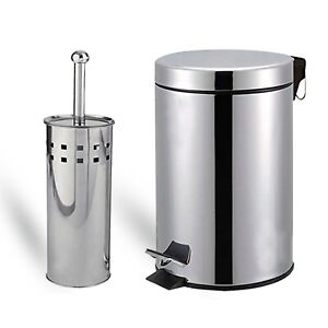 3L Pedal bin with Toilet Brush and Holder matching set - Chrome