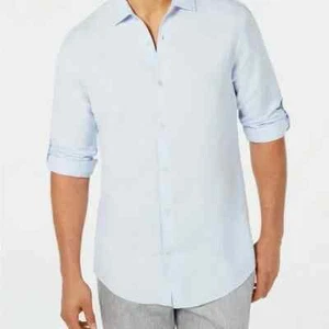 Alfani Men's Platoon Linen Shirt soft shore Size Small Blue B4HP - Picture 1 of 2