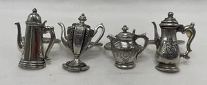Set Of 4 Pewter Teapot/ Coffee Pot Shaped Napkin Rings Holders - Picture 1 of 3