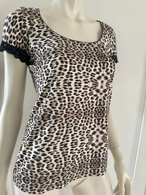 Camiseta Top Just Cavalli Leopardo Maculado Elástico Encaje Y2K Ropa Interior TALLA IT46-L Foto 1 de 4