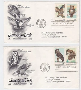 TurtlesTradingPost- American Owls 1978 #1760-63 FDC-Artcraft Variety 2 Covers - Picture 1 of 1