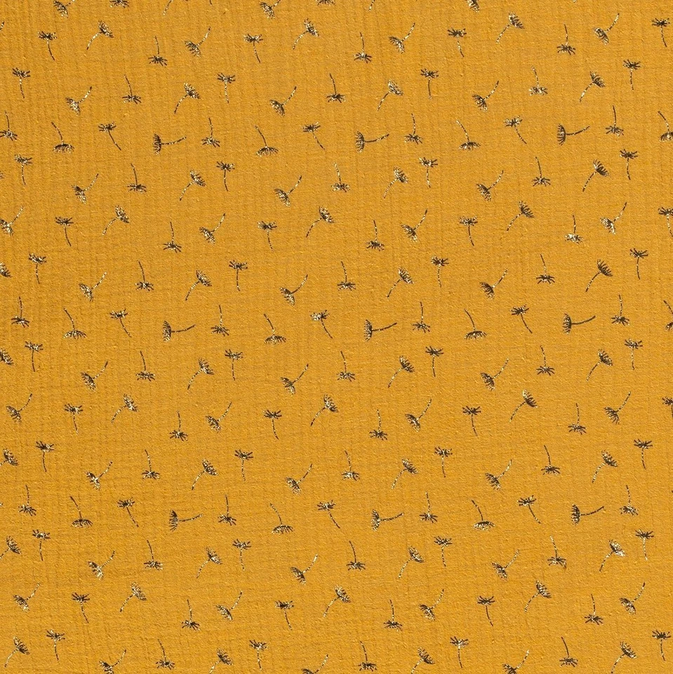 Musselinstoff goldene Pusteblume, ocker - Bild 1 von 1