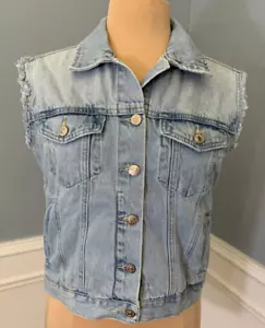 Forever 21 Denim Vest Womens S Sleeveless Jacket Moto Y2K Button Up Grunge Punk - Picture 1 of 8