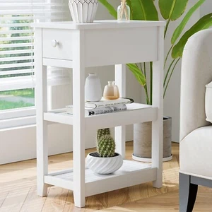 Narrow End Table with 2 Drawers and Open Shelf Sofa Side Table for Living Room - Picture 1 of 9