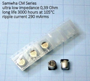 5 pezzi 220uF 10V Condensatore SMD  SAMWHA CM ultra low impedance  6,3 x 7,7 mm  - Bild 1 von 1
