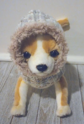 crochet handmade dog pet hood hat cat snood xs small  light gray beige new - Image 1 of 3