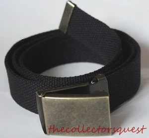NEW BRASS FLIPTOP ADJUSTABLE 56" INCH BLACK CANVAS MILITARY GOLF WEB BELT BUCKLE - Picture 1 of 3