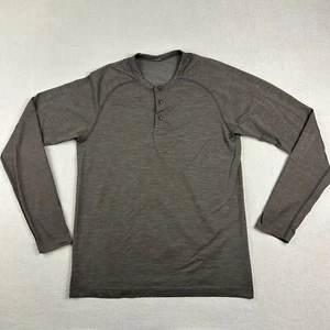 Lululemon Henley Shirt Mens Medium Long Sleeve Gray Tech Stretch Gym Performance - Picture 1 of 7